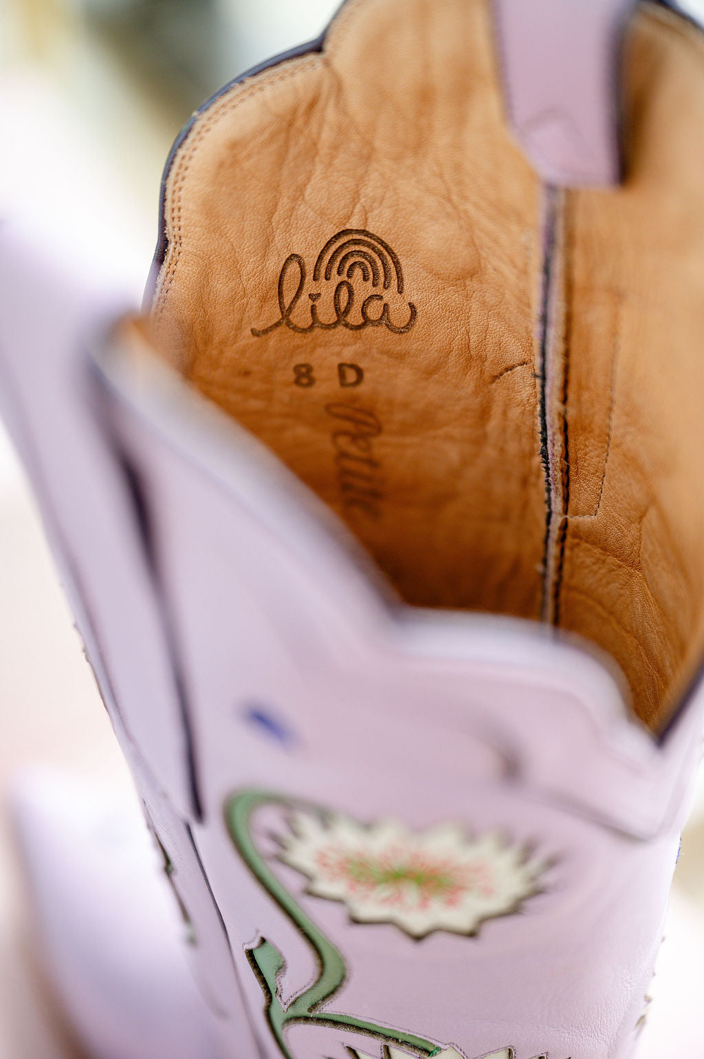 Close-up of Lila Cowgirl Boot in Lavender