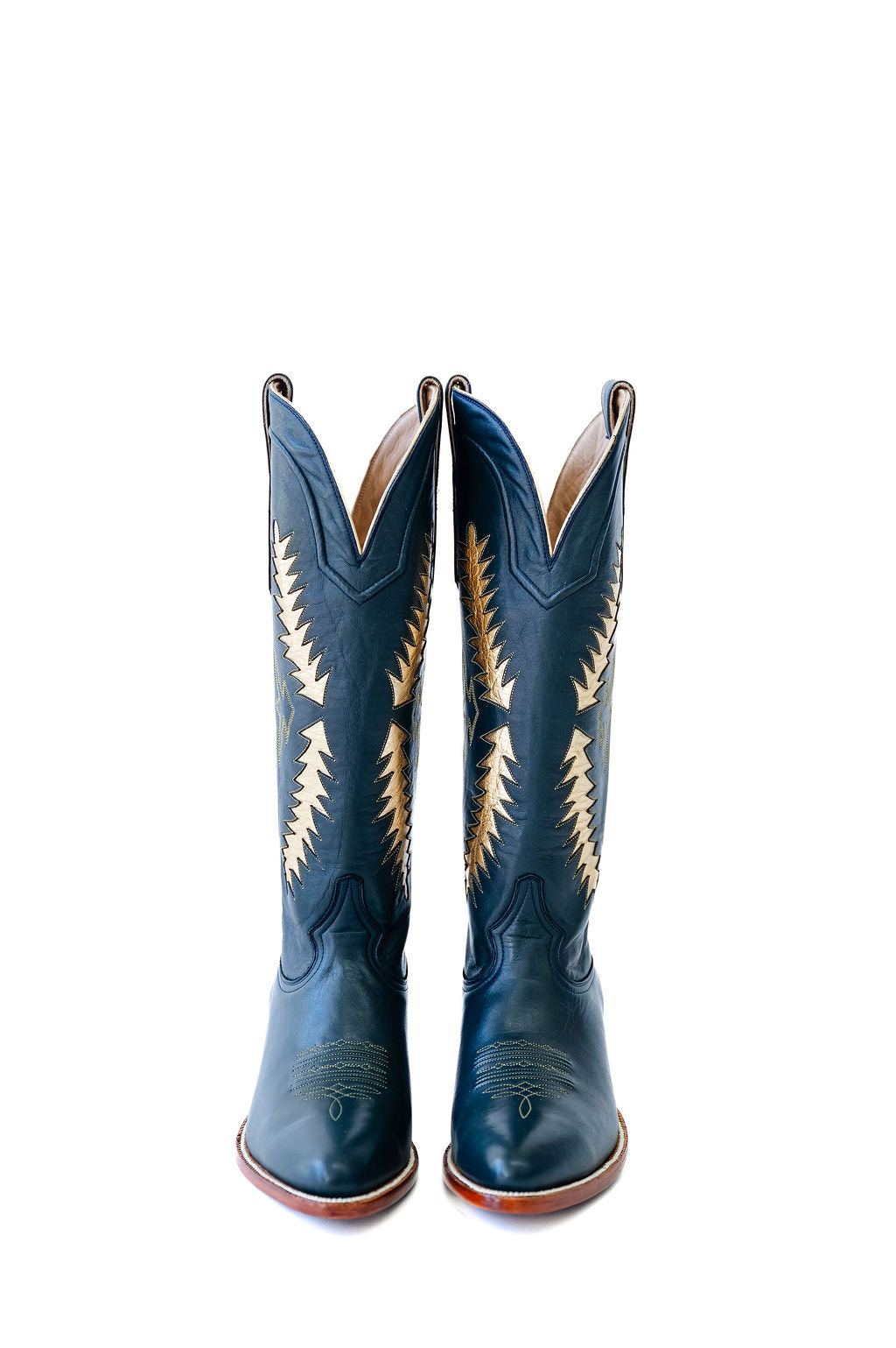 Navy western cowgirl boots, heirloom cowgirl boots, luxury cowgirl boots, handcrafted leather boots