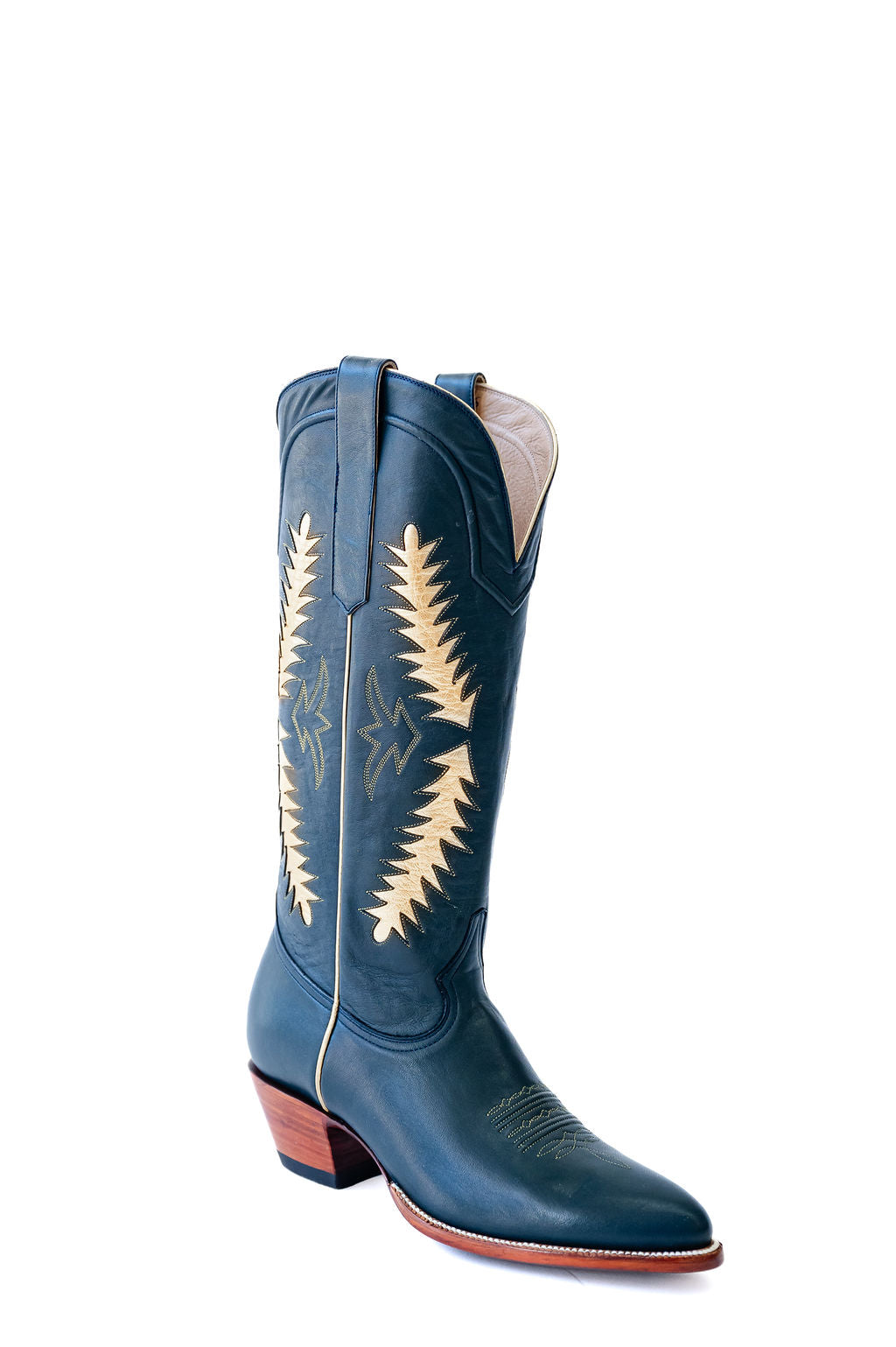 Navy western cowgirl boots, heirloom cowgirl boots, luxury cowgirl boots, handcrafted leather boots