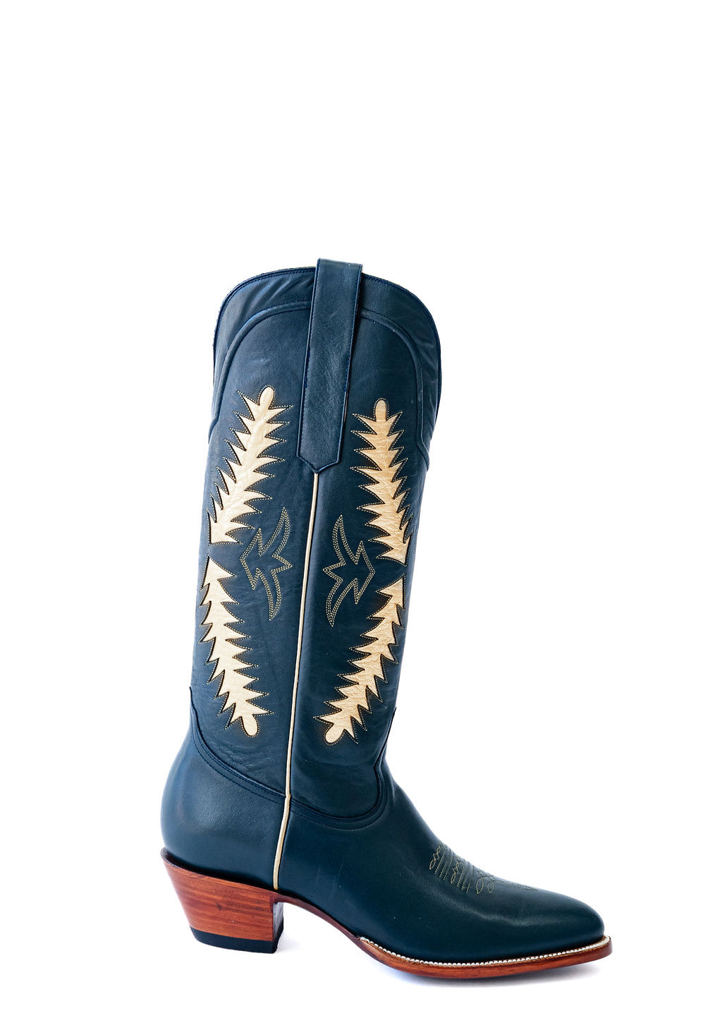 Navy western cowgirl boots, heirloom cowgirl boots, luxury cowgirl boots, handcrafted leather boots