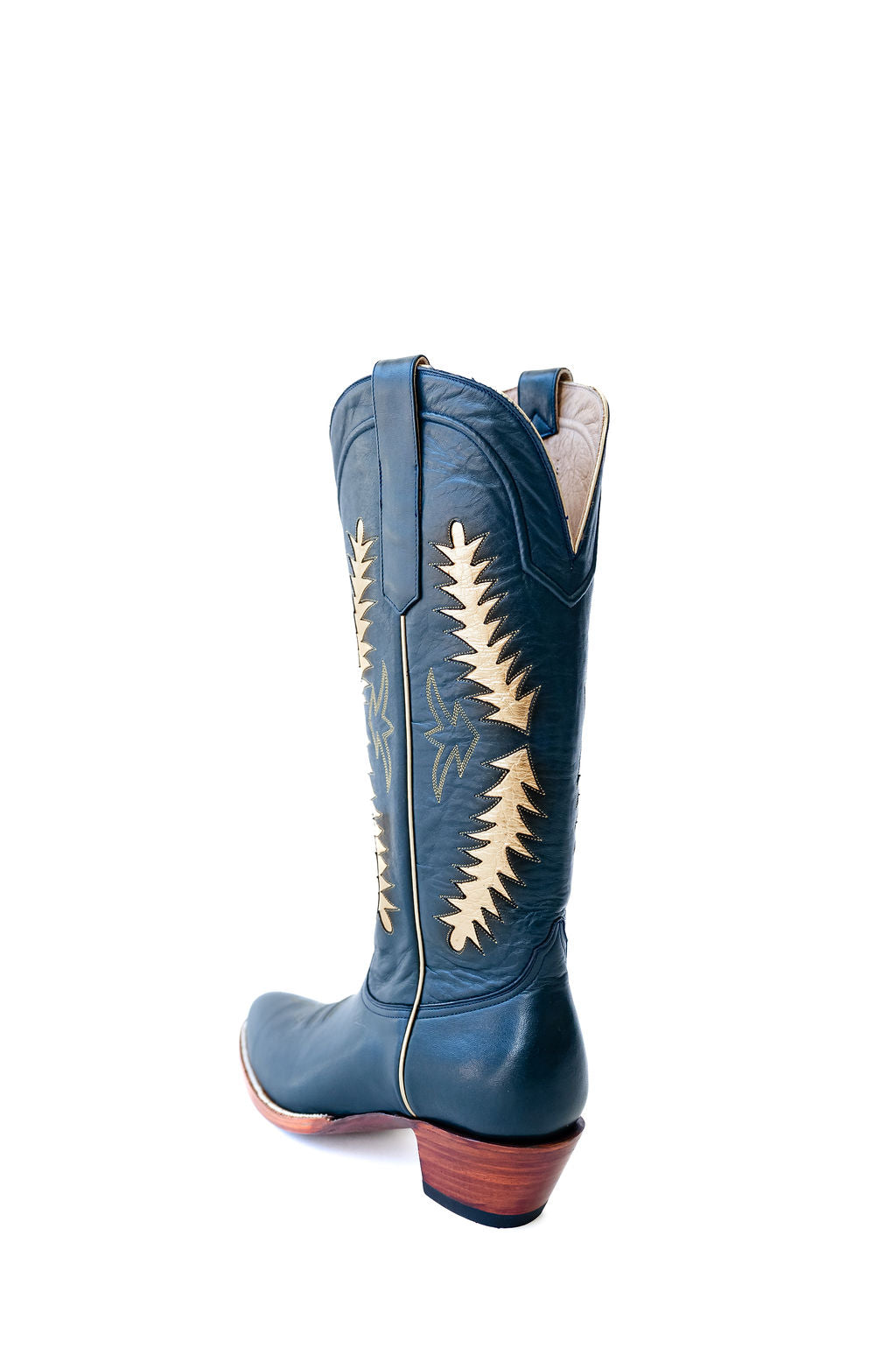 Navy western cowgirl boots, heirloom cowgirl boots, luxury cowgirl boots, handcrafted leather boots