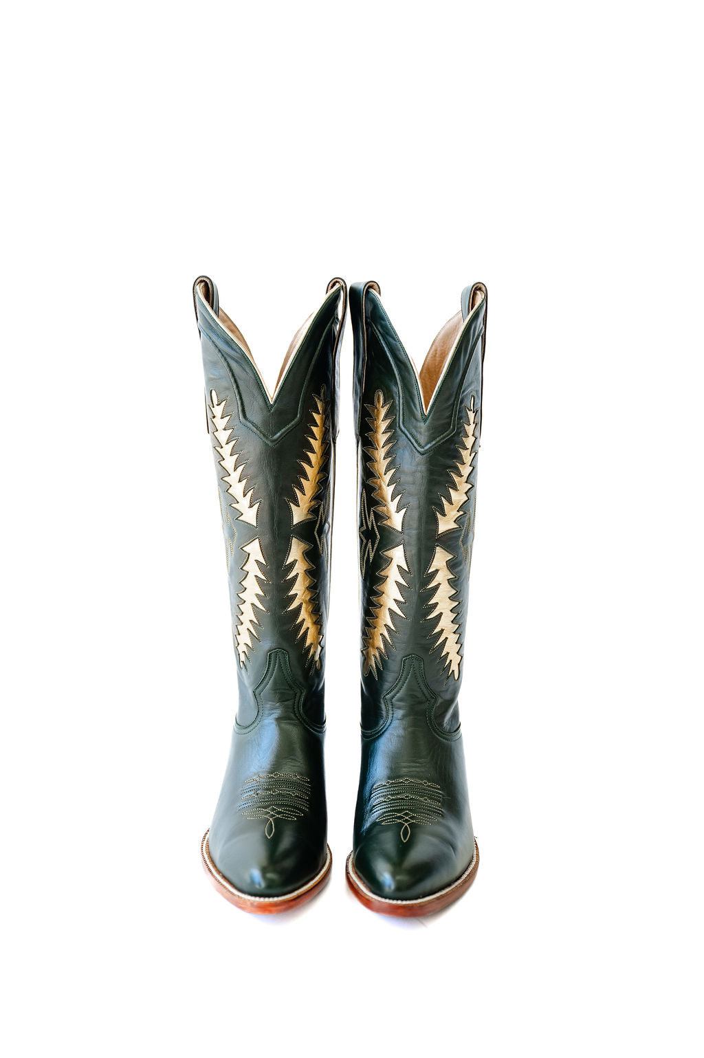 timeless cowgirl boots, green cowgirl boots, luxury cowgirl boots, handmade leather boots, women's cowgirl boots, women's western boots