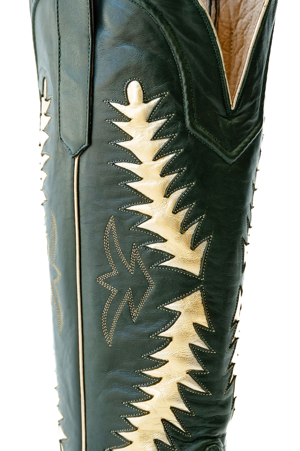 timeless cowgirl boots, green cowgirl boots, luxury cowgirl boots, handmade leather boots, women's cowgirl boots, women's western boots