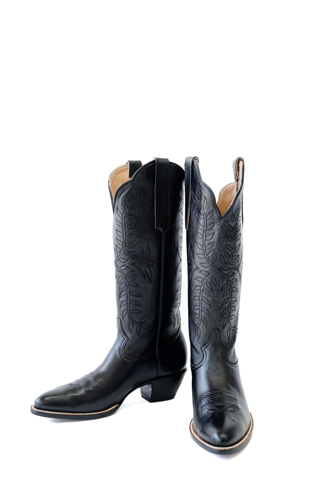 Black western cowgirl boots, heirloom cowgirl boots, luxury cowgirl boots, handcrafted leather boots, Petite Paloma Cowgirl Boots