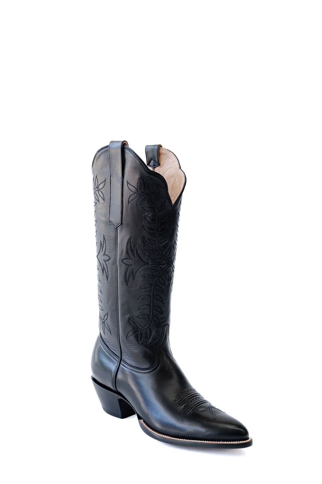 Black western cowgirl boots, heirloom cowgirl boots, luxury cowgirl boots, handcrafted leather boots, Petite Paloma Cowgirl Boots