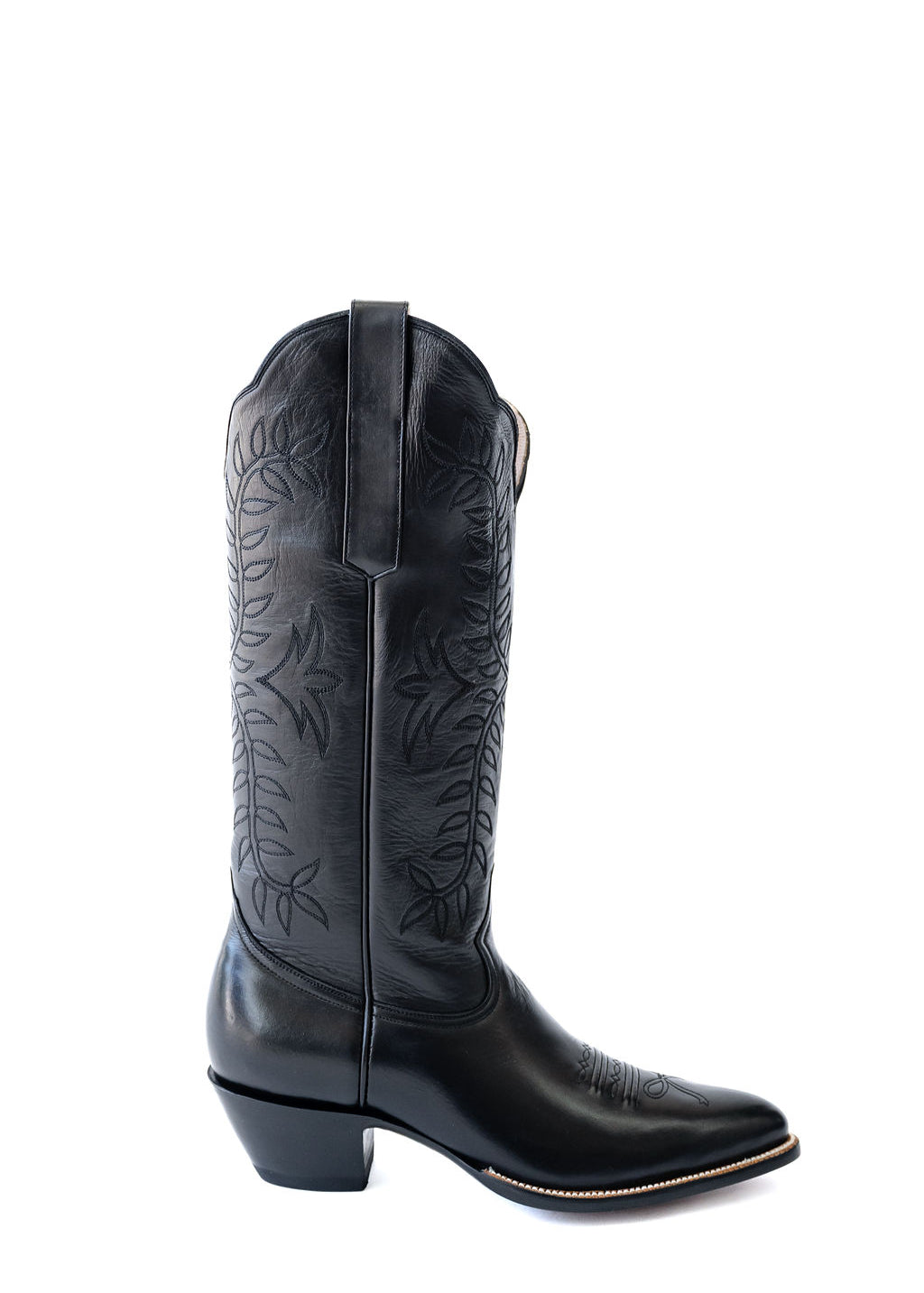 Black western cowgirl boots, heirloom cowgirl boots, luxury cowgirl boots, handcrafted leather boots, Petite Paloma Cowgirl Boots