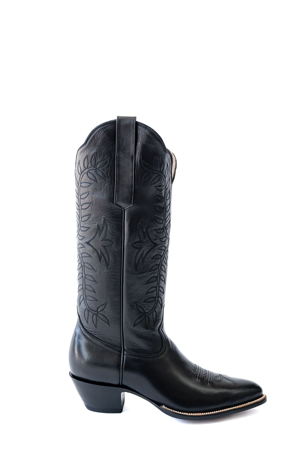 Black western cowgirl boots, heirloom cowgirl boots, luxury cowgirl boots, handcrafted leather boots, Petite Paloma Cowgirl Boots