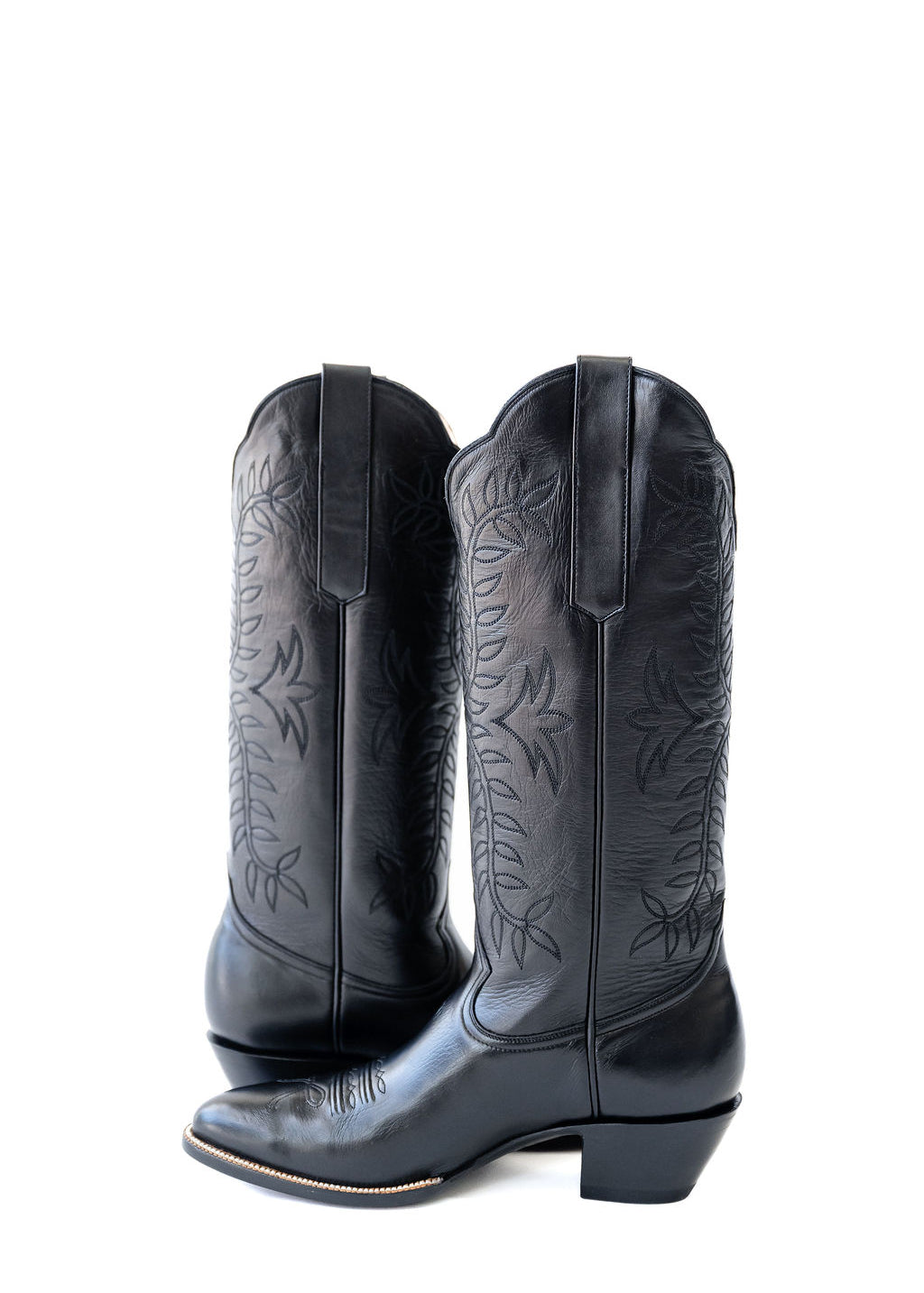 Black western cowgirl boots, heirloom cowgirl boots, luxury cowgirl boots, handcrafted leather boots, Petite Paloma Cowgirl Boots