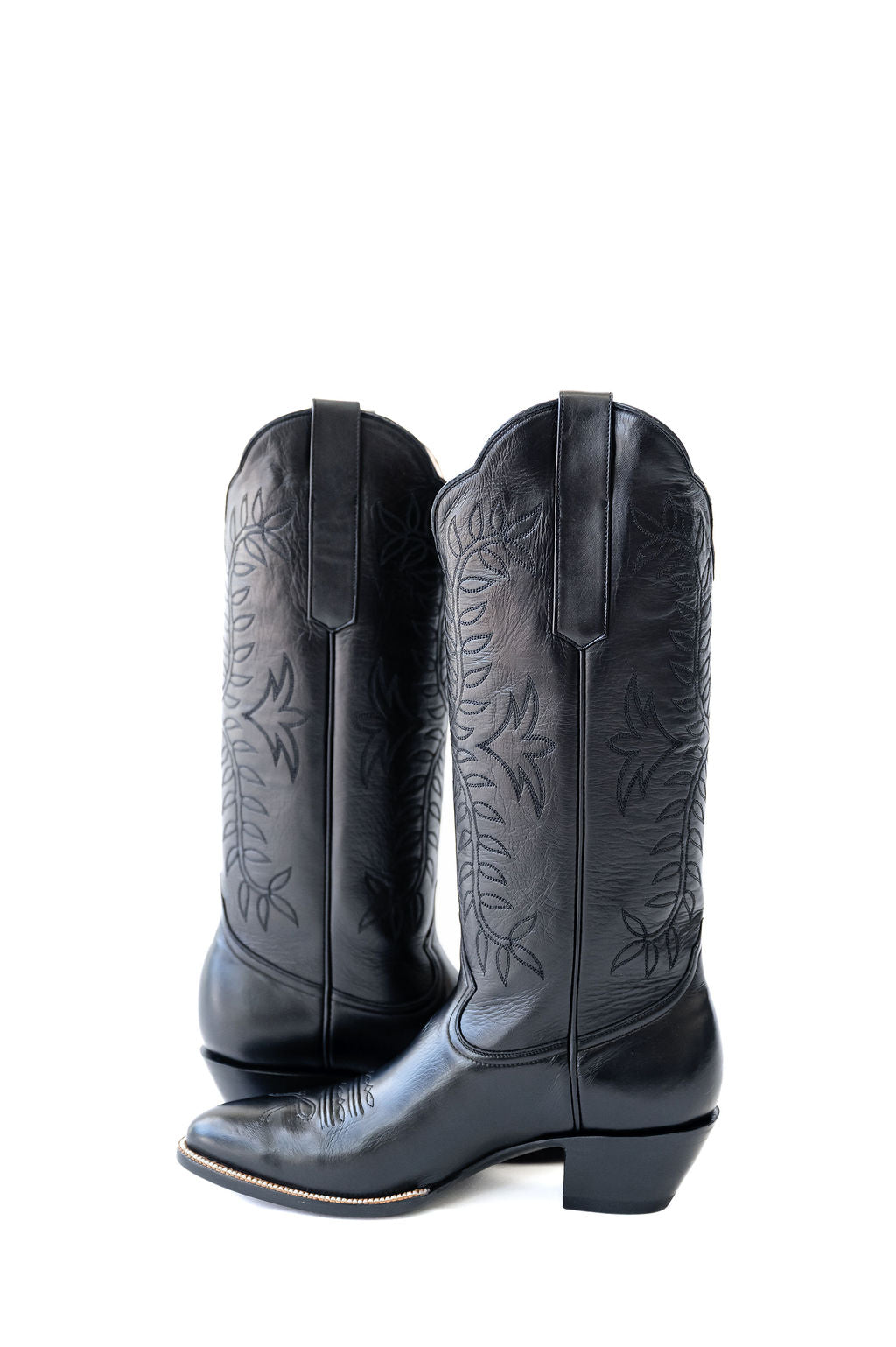 Black western cowgirl boots, heirloom cowgirl boots, luxury cowgirl boots, handcrafted leather boots, Petite Paloma Cowgirl Boots