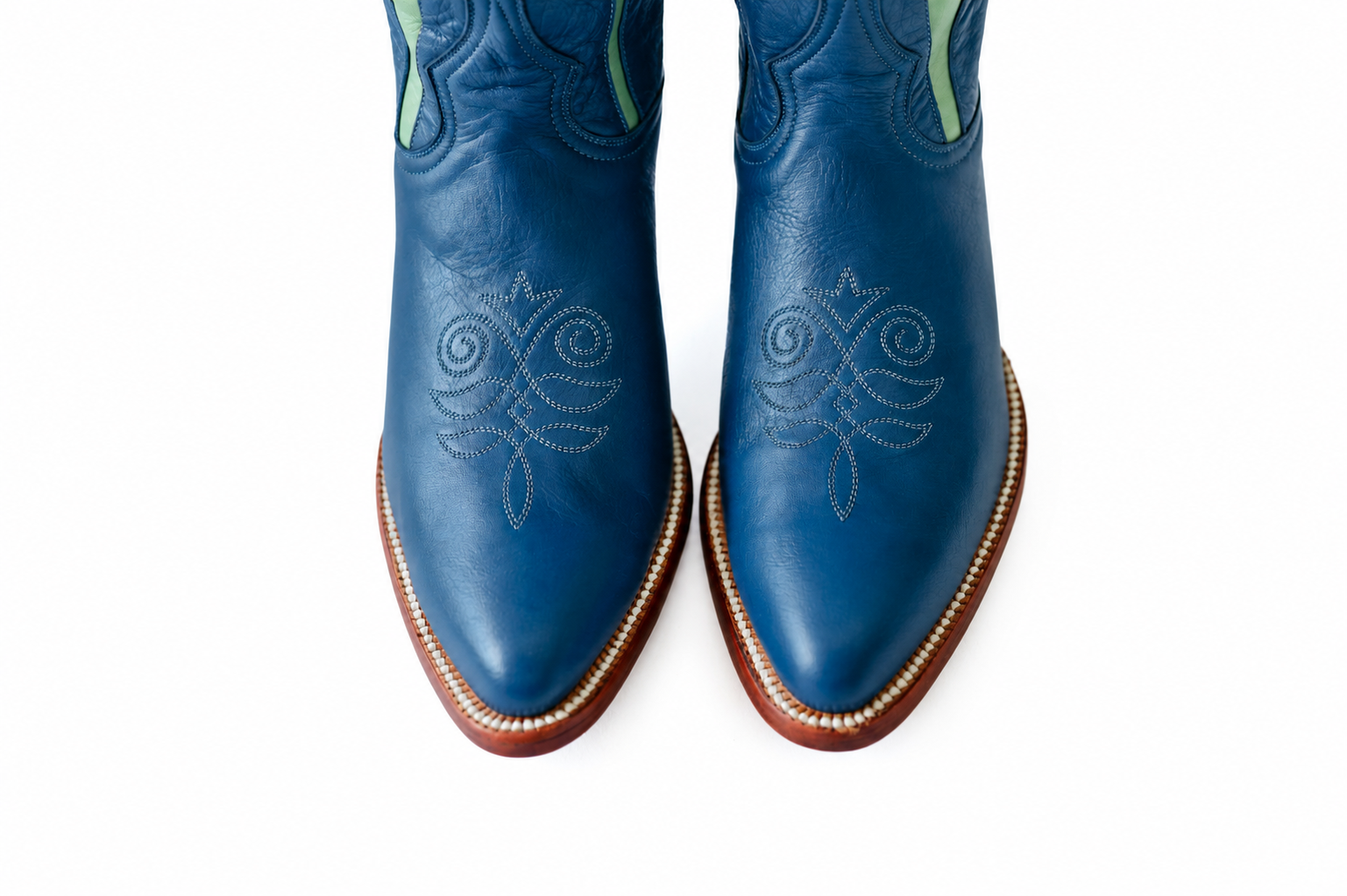Close-up of Sadie Cowgirl Boot in Denim